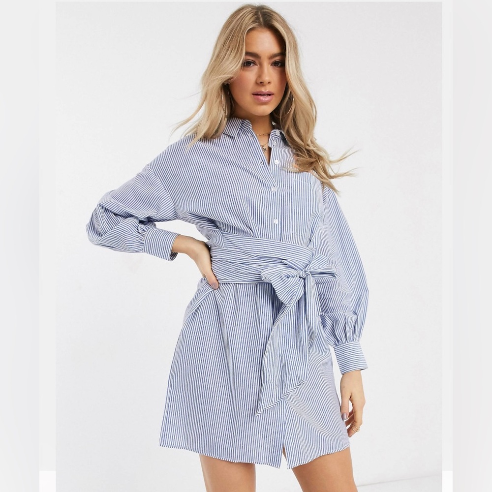 ASOS DESIGN oversized mini shirt dress with wrap around belt in stripe